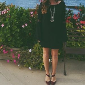Leith Short Black Dress with Bell Sleeves
